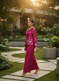 Wine Blossom Co-Ord Set - Chanderi Top with Georgette Palazzo - Wine
