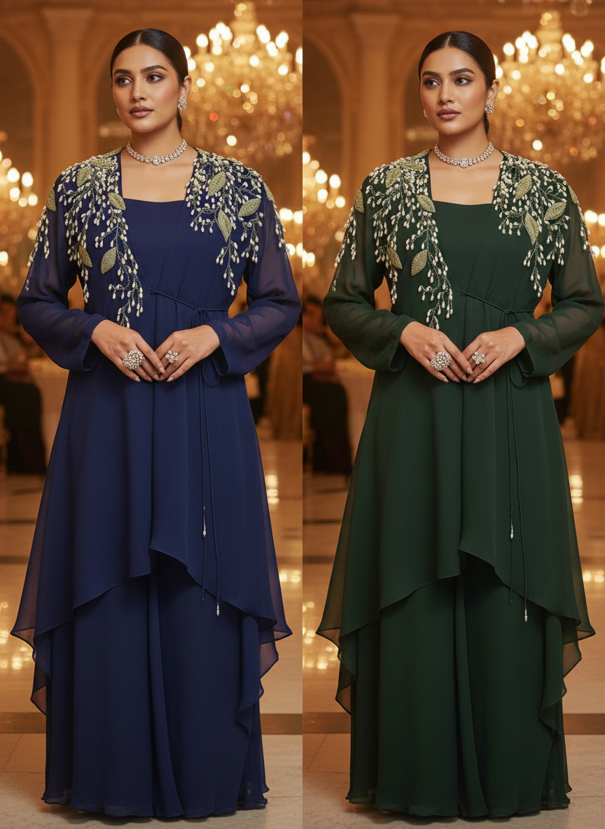 Celestia Hand-Embellished Indo-Western Pure Georgette Set