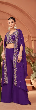 Pure Chinon Indo-Western 3 Pc Cape Set - Royal Amethyst