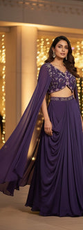 Ethereal Drape - Chinon Cape & Drape Skirt Set (3 Pc) - Royal Plum