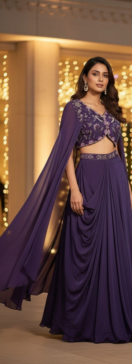 Ethereal Drape - Chinon Cape & Drape Skirt Set (3 Pc) - Royal Plum