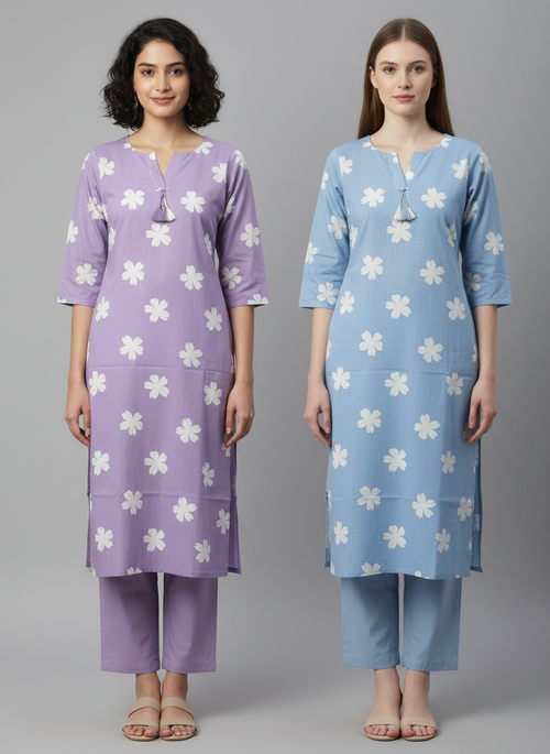 Blue Flora Pure Cotton Kurti