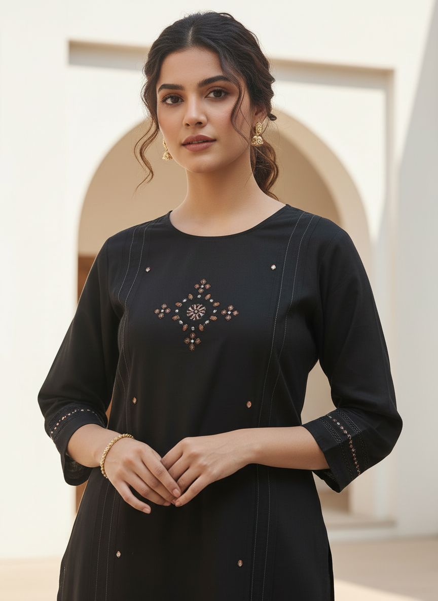 Midnight Black Noor Mirrorwork Suit Set