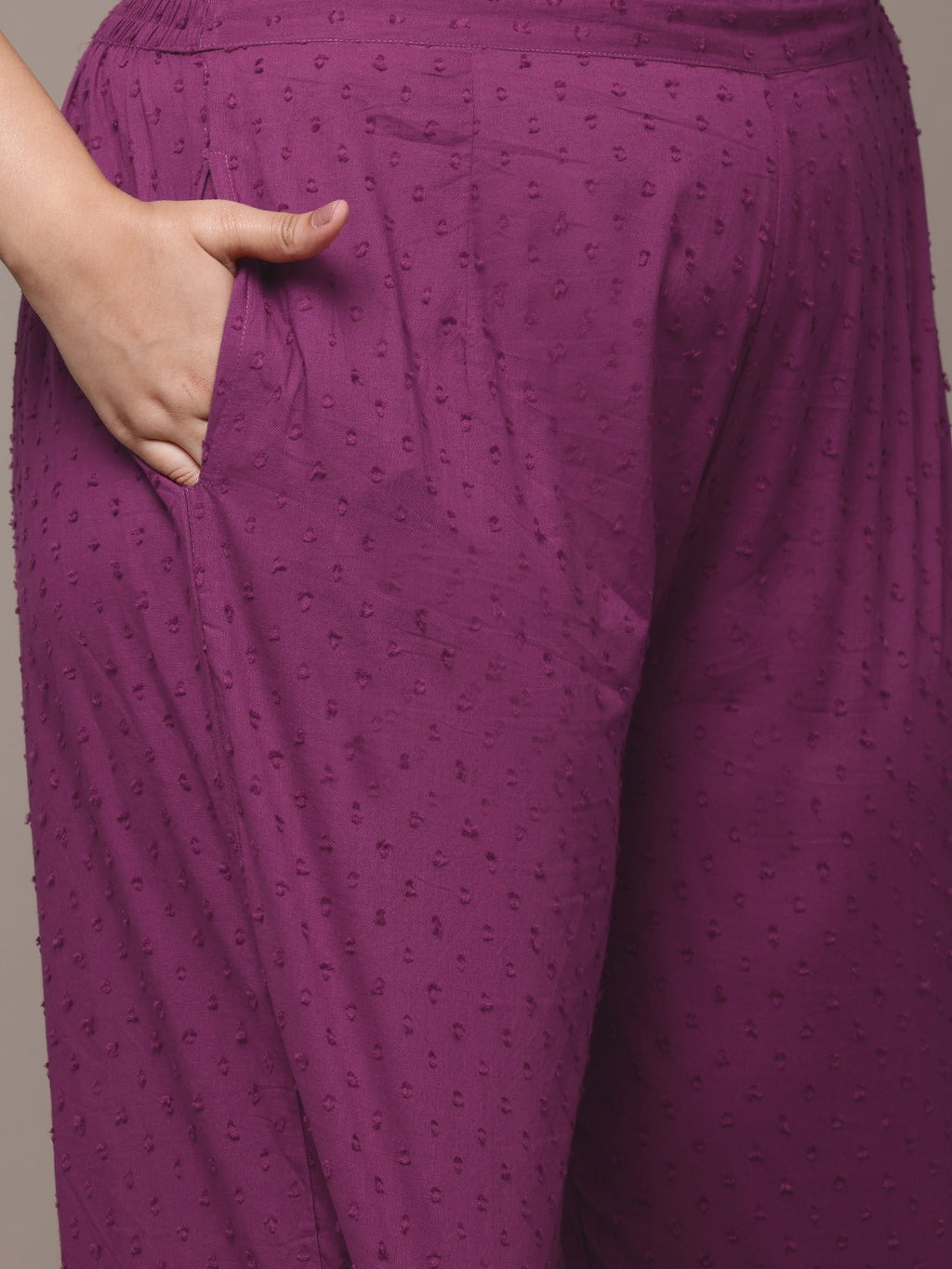 Plum Elegance Plus Size Embroidered Kurti Pant Suit with Dupatta