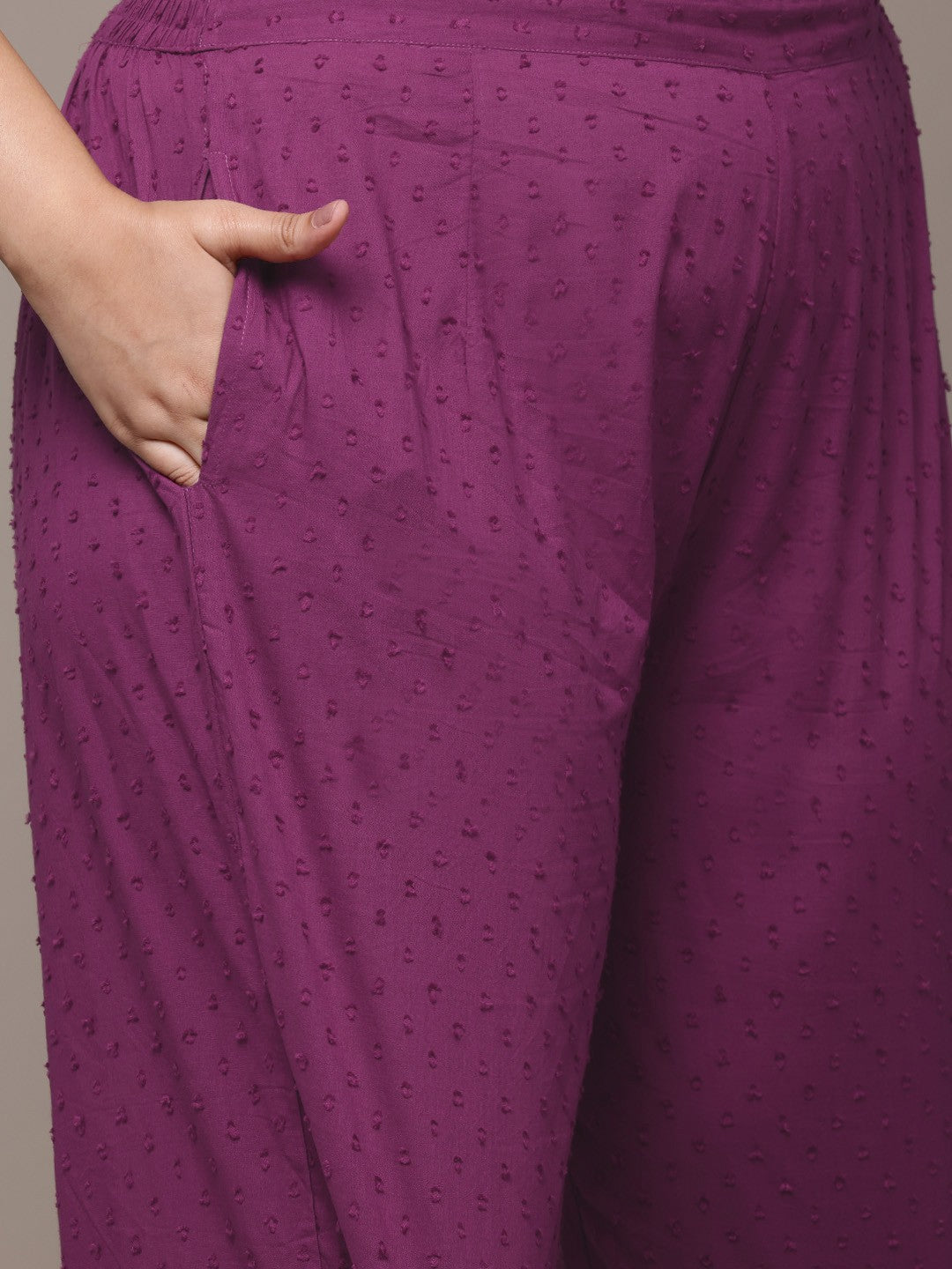 Plum Elegance Plus Size Embroidered Kurti Pant Suit with Dupatta