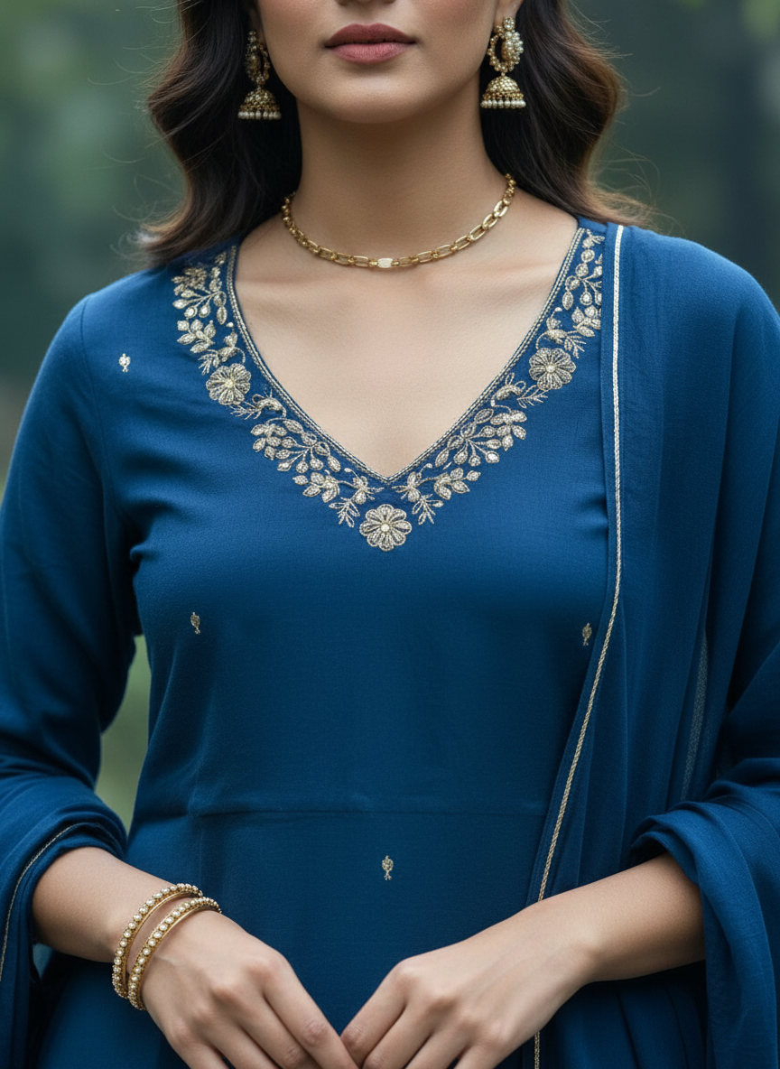 Midnight Blue Zehra Gota Cotton Kurta & Sharara Set