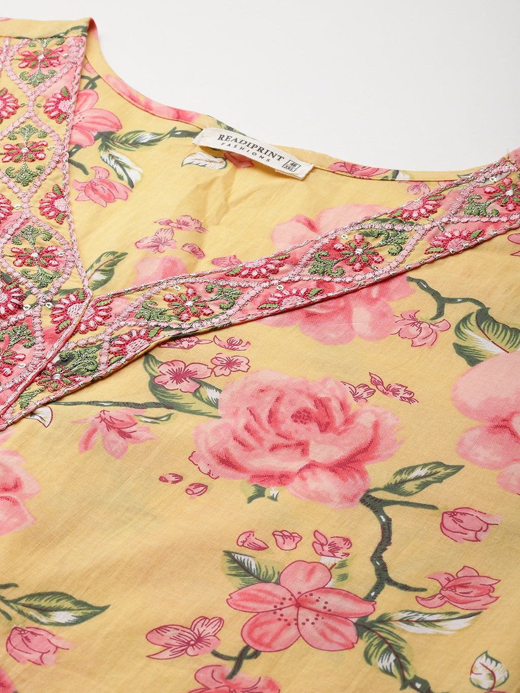 Sunlit Blossom Plus Size Floral Kurti Pant Suit with Dupatta