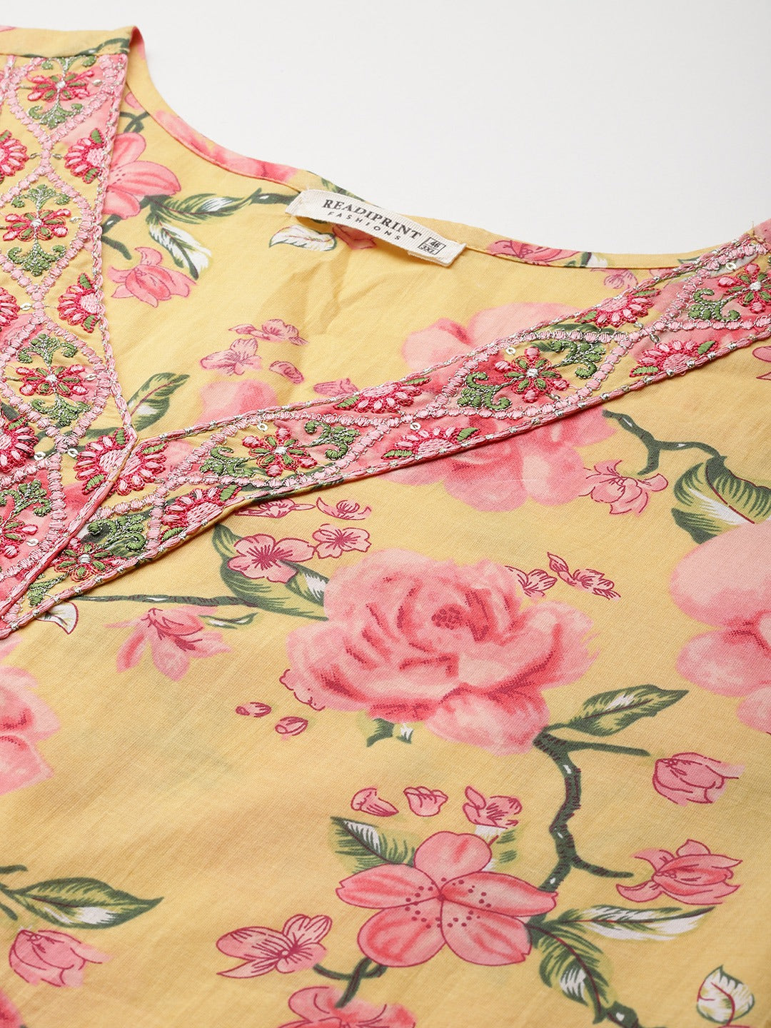 Sunlit Blossom Plus Size Floral Kurti Pant Suit with Dupatta