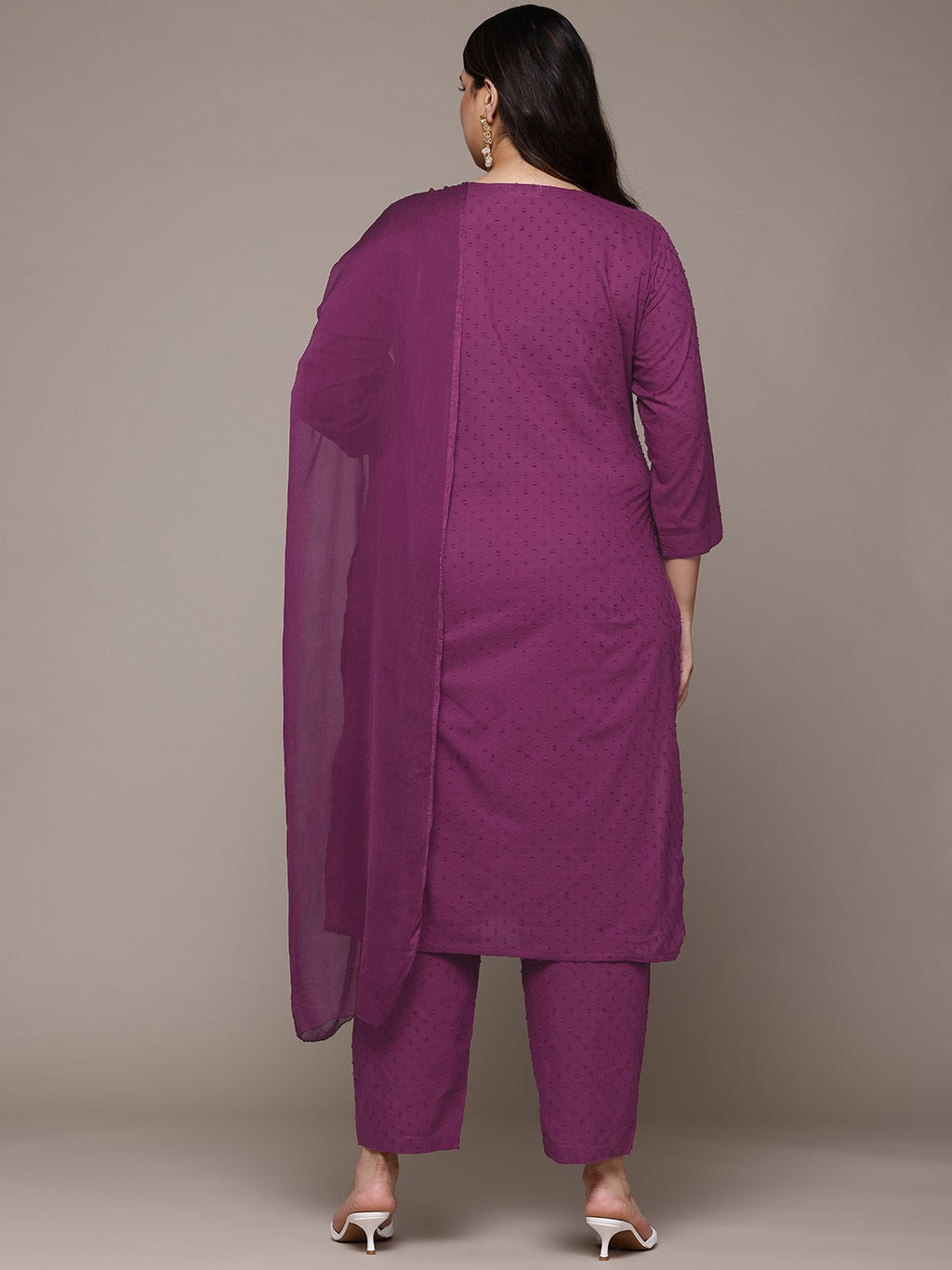 Plum Elegance Plus Size Embroidered Kurti Pant Suit with Dupatta