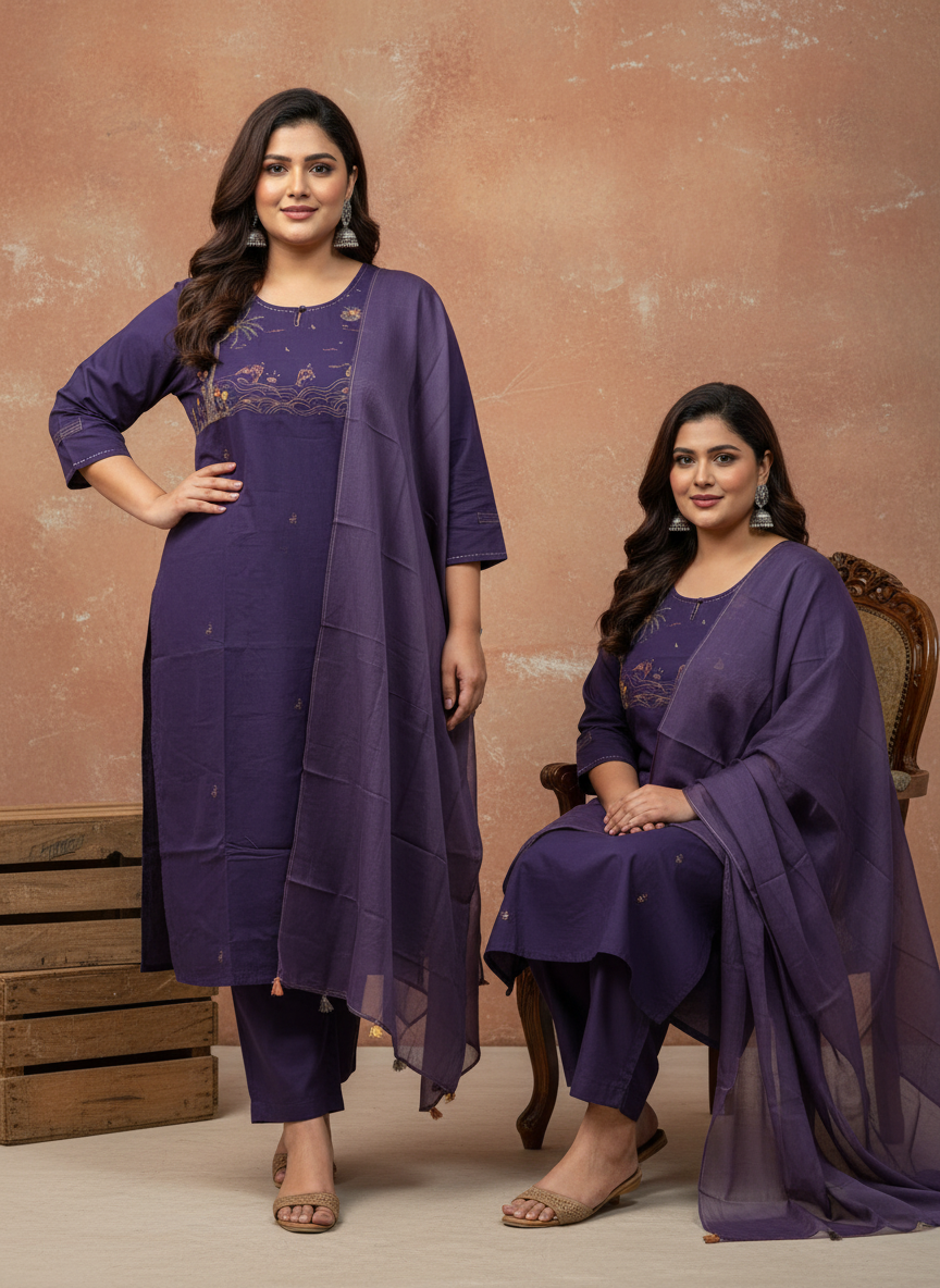 Plus Size Celestial Grace Royal Purple Kurta Set
