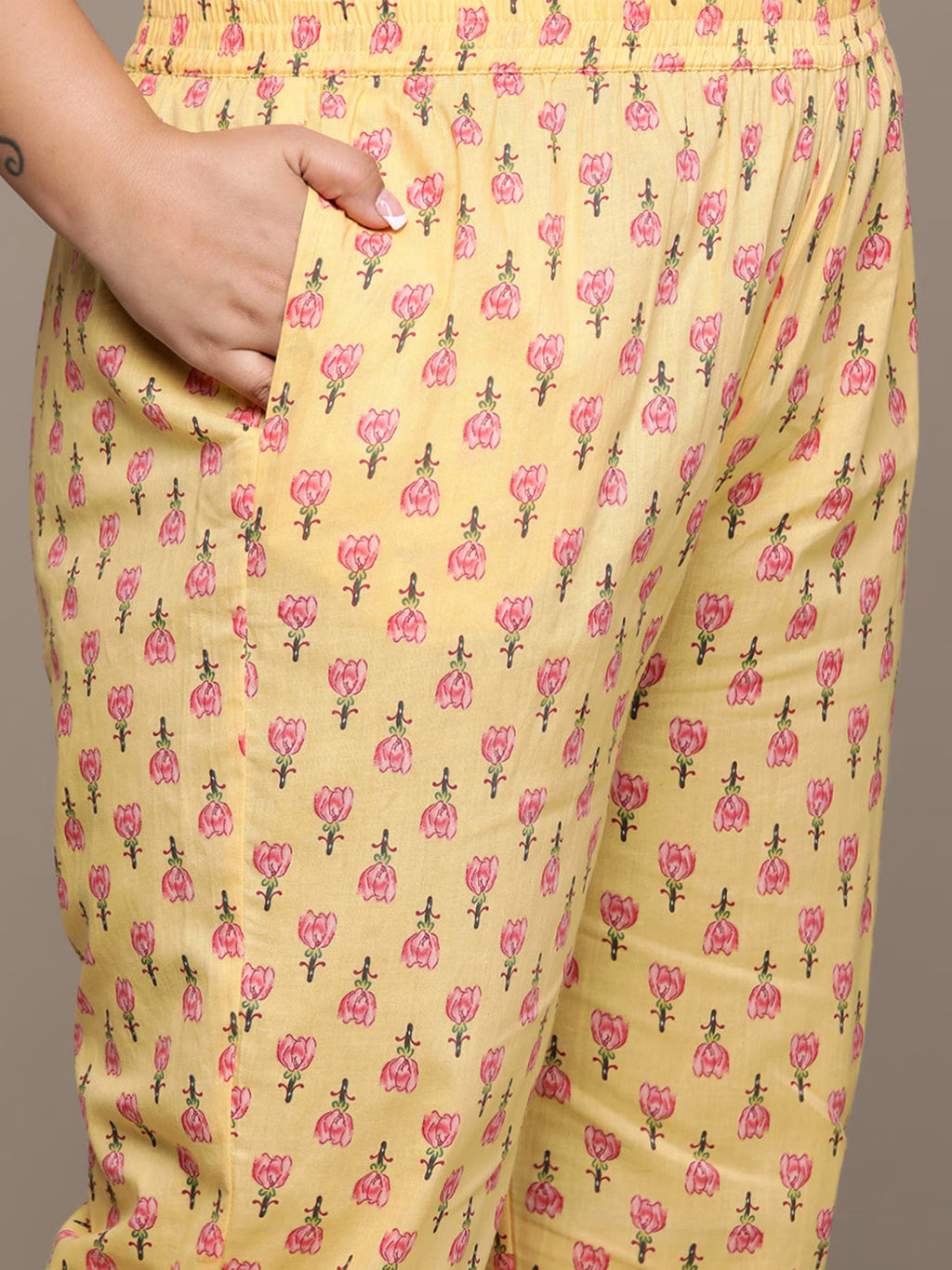 Sunlit Blossom Plus Size Floral Kurti Pant Suit with Dupatta
