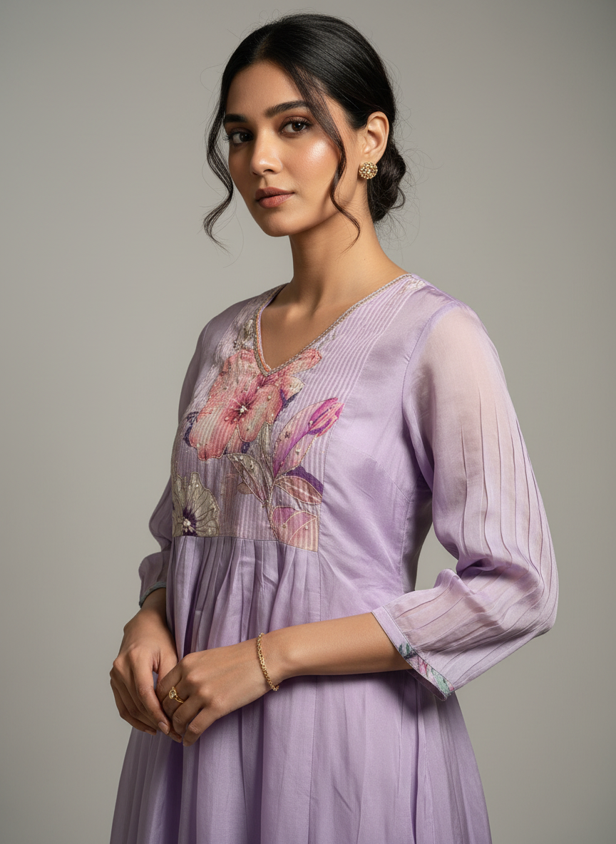 Lavender Mist Gulnaar Bloom Organza Suit Set