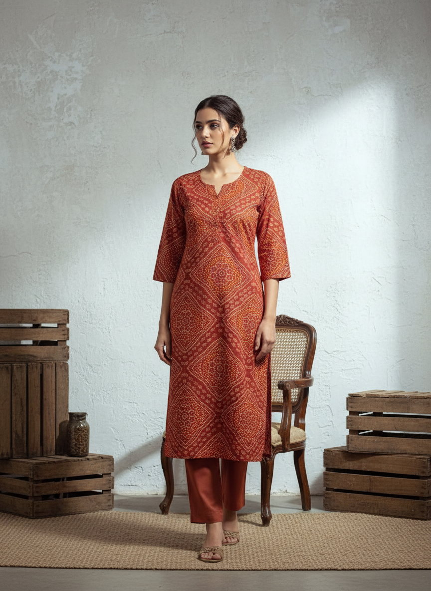 Brick Red Pure Cotton Kurti