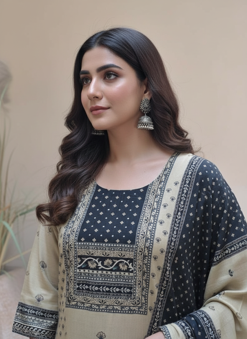 Eira Neel Pure Crepe Suit Set - Printed Classic Ensemble