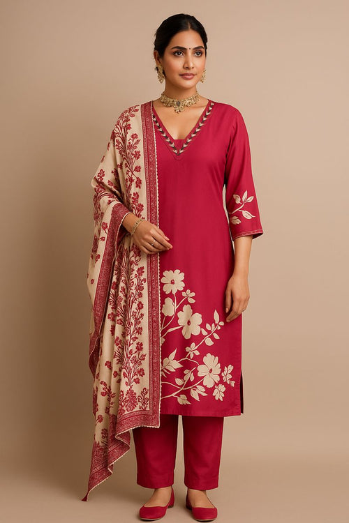 Crepe Pink berry Gulnaar Printed Kurta Set