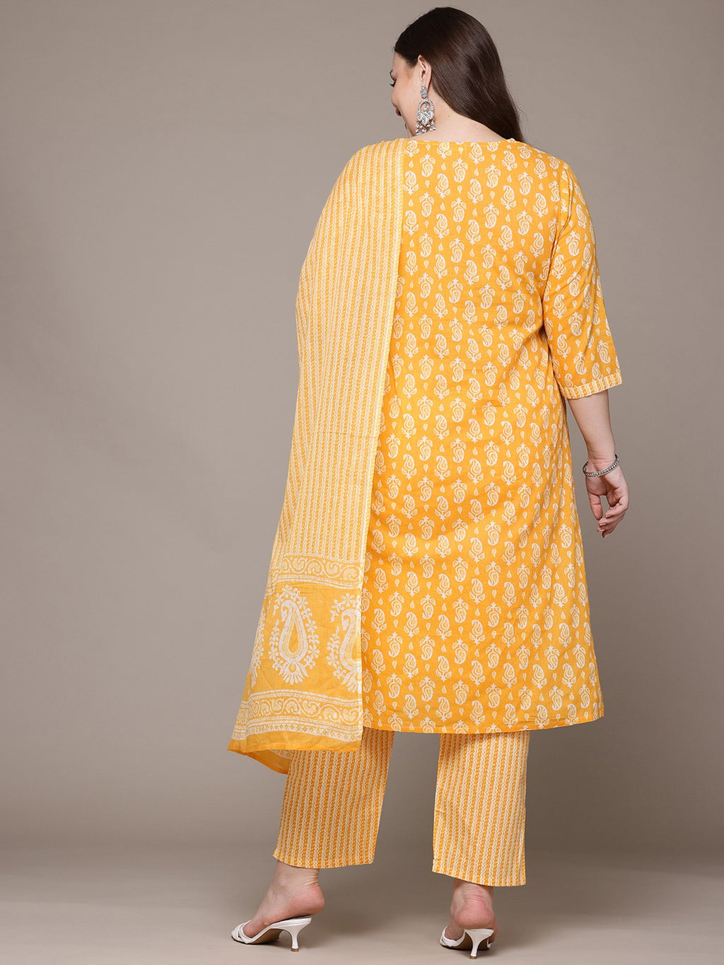 Sunlit Paisley Plus Size Cotton Suit Set with Dupatta