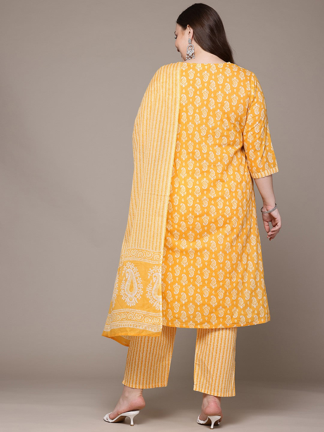 Sunlit Paisley Plus Size Cotton Suit Set with Dupatta
