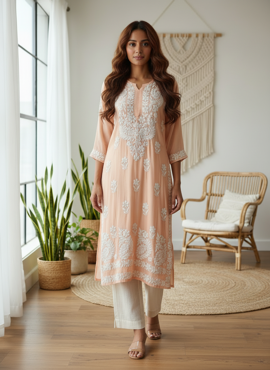 Peach Embroidered Kurti