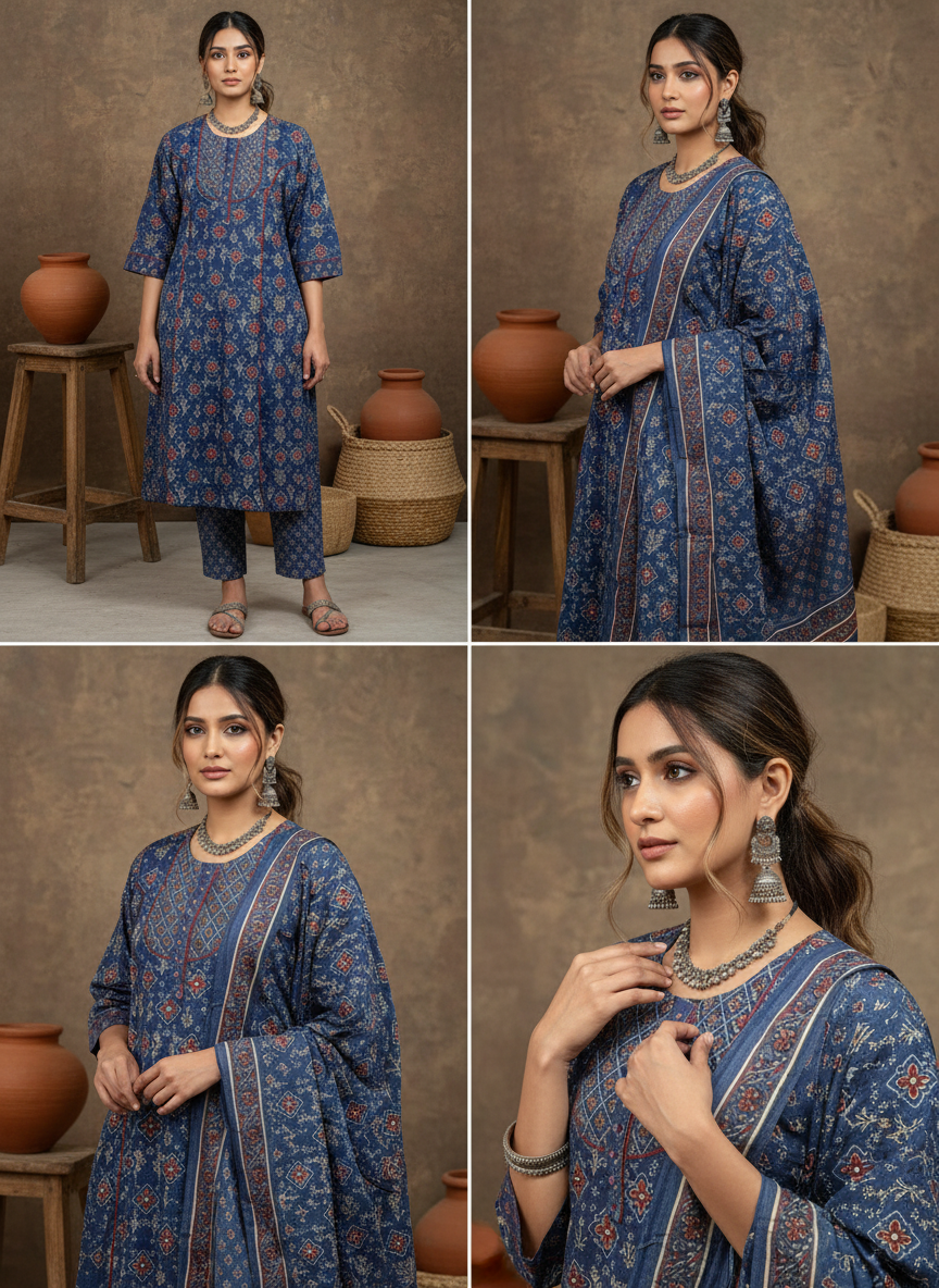 Indigo Bloom Pure Cotton Kurta Set