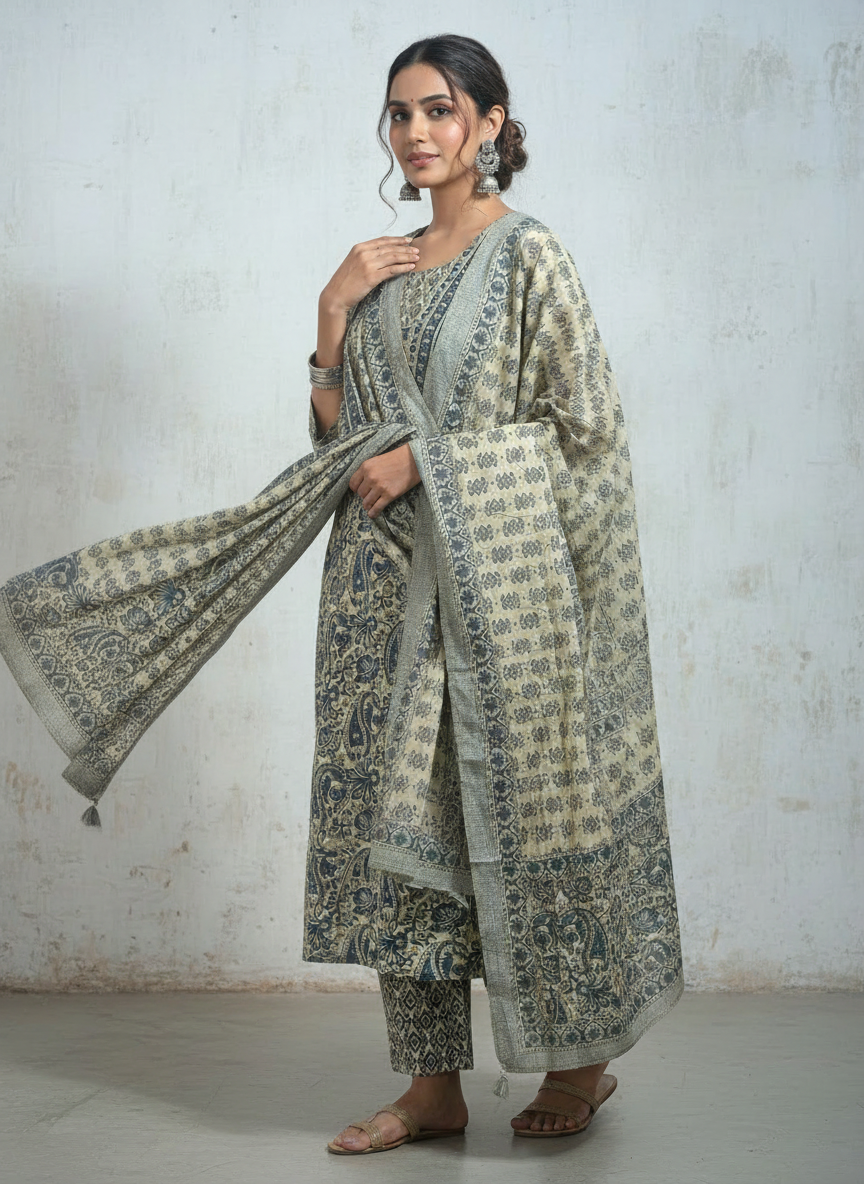 Indigo Raj Paisley 3-Piece Cotton Kurta Set