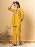 Yellow Marigold Embroidered Co-Ord Set | Flex Cotton Co-ords