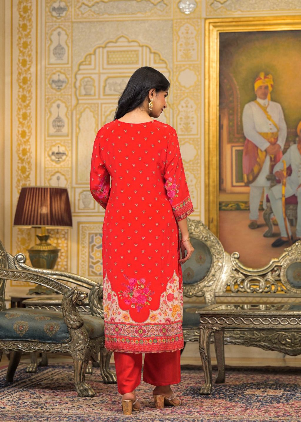 Premium Crepe Phulkaari Red Suit Set - A Vibrant Expression of Festive Craftsmanship