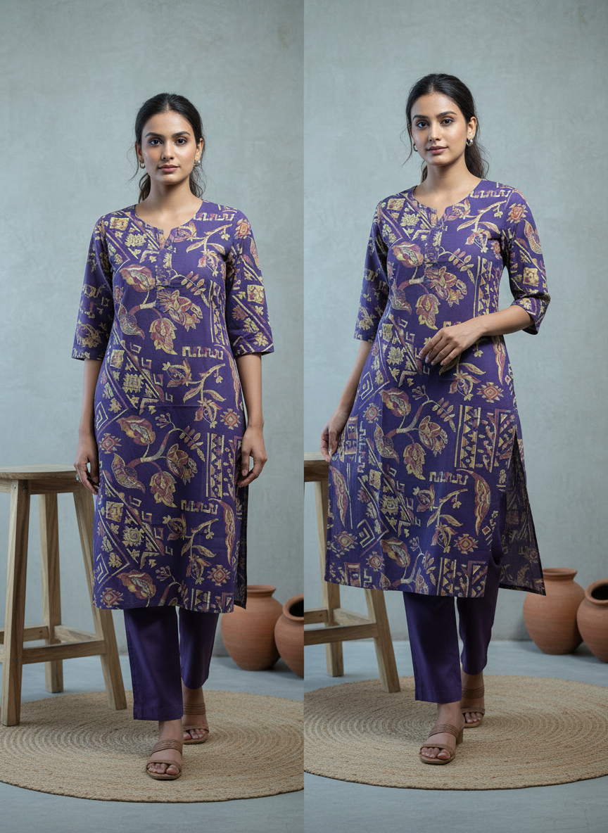 Purple Abstract Pure Cotton Kurti