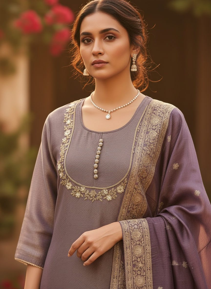 Ziya Shimmer Tissue Suit Set - Regal Elegance in Tissue Silk