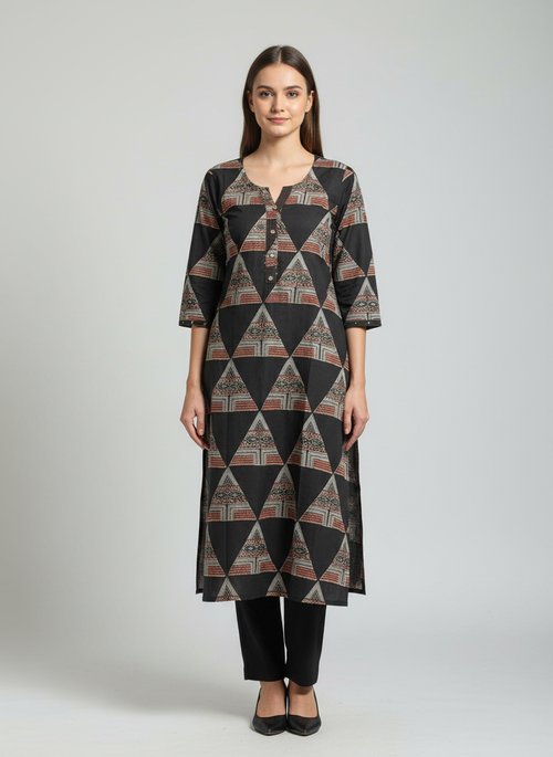 Black Ajrakh Geometric Pure Cotton Kurti