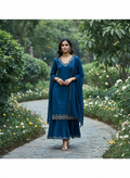 Midnight Blue Zehra Gota Cotton Kurta & Sharara Set