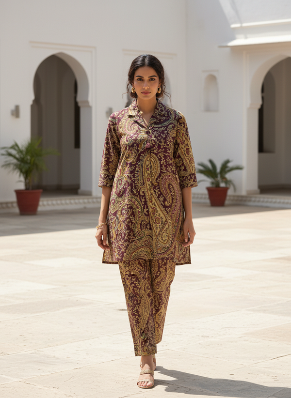 Vintage Wine Paisley Cotton Co-Ord Set