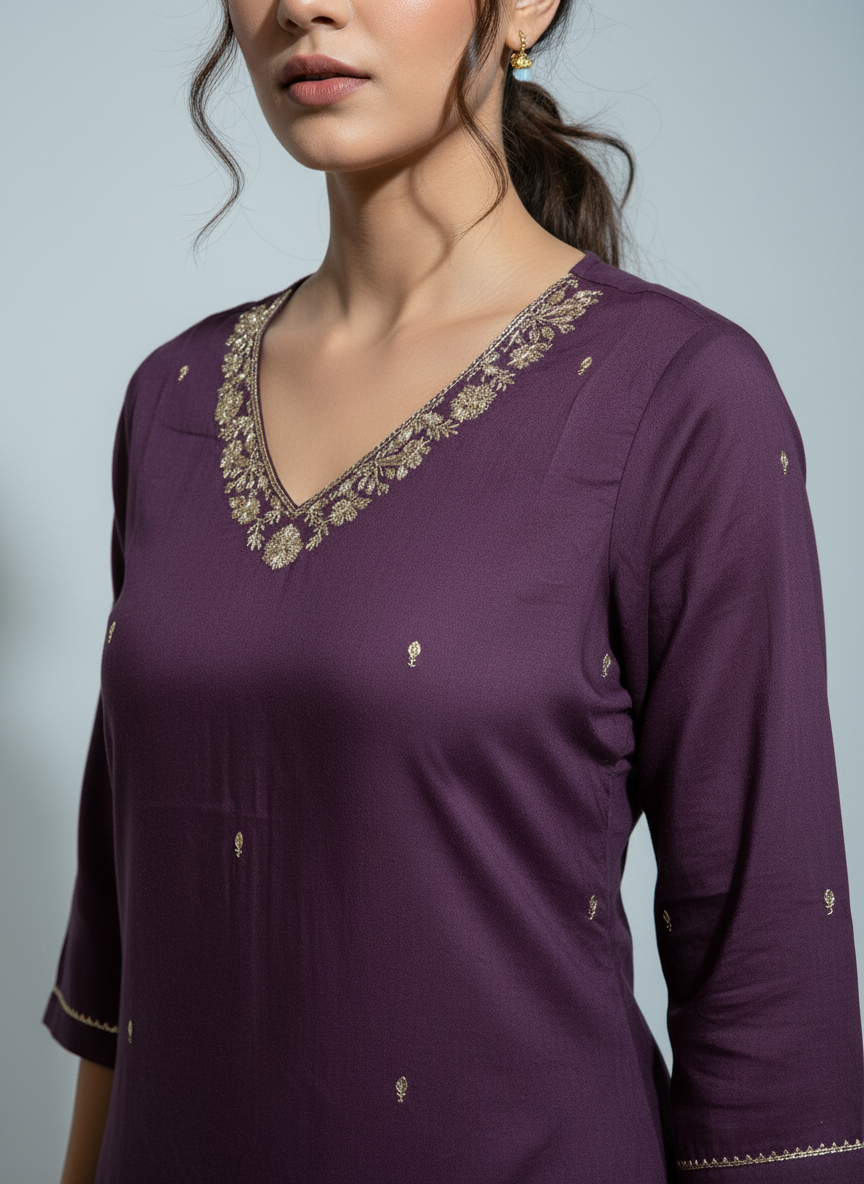 Royal Plum Zehra Gota Cotton Kurta & Sharara Set