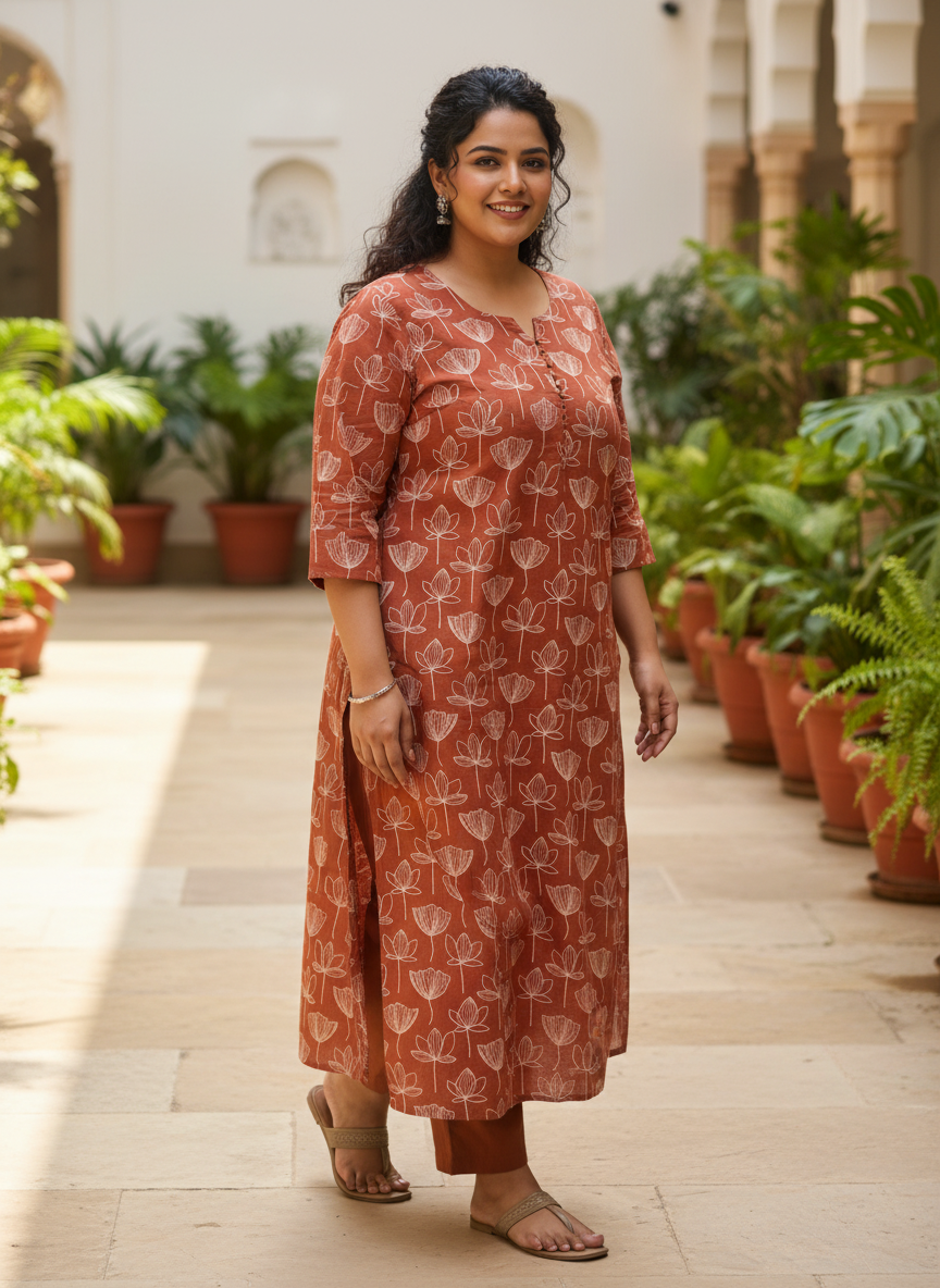 Brick Red Pure Cotton Kurti