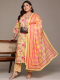 Sunlit Blossom Plus Size Floral Kurti Pant Suit with Dupatta