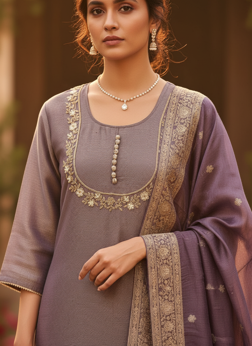 Ziya Shimmer Tissue Suit Set - Regal Elegance in Tissue Silk