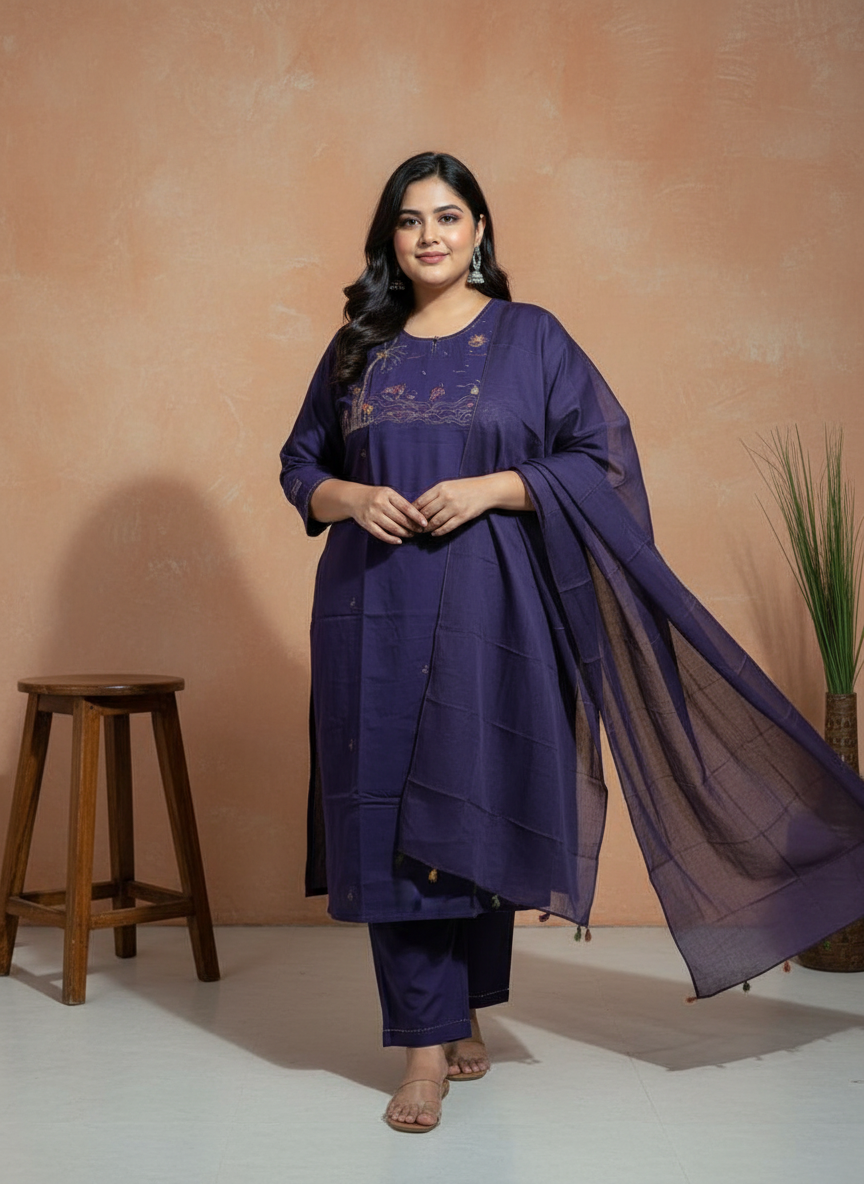 Plus Size Celestial Grace Royal Purple Kurta Set