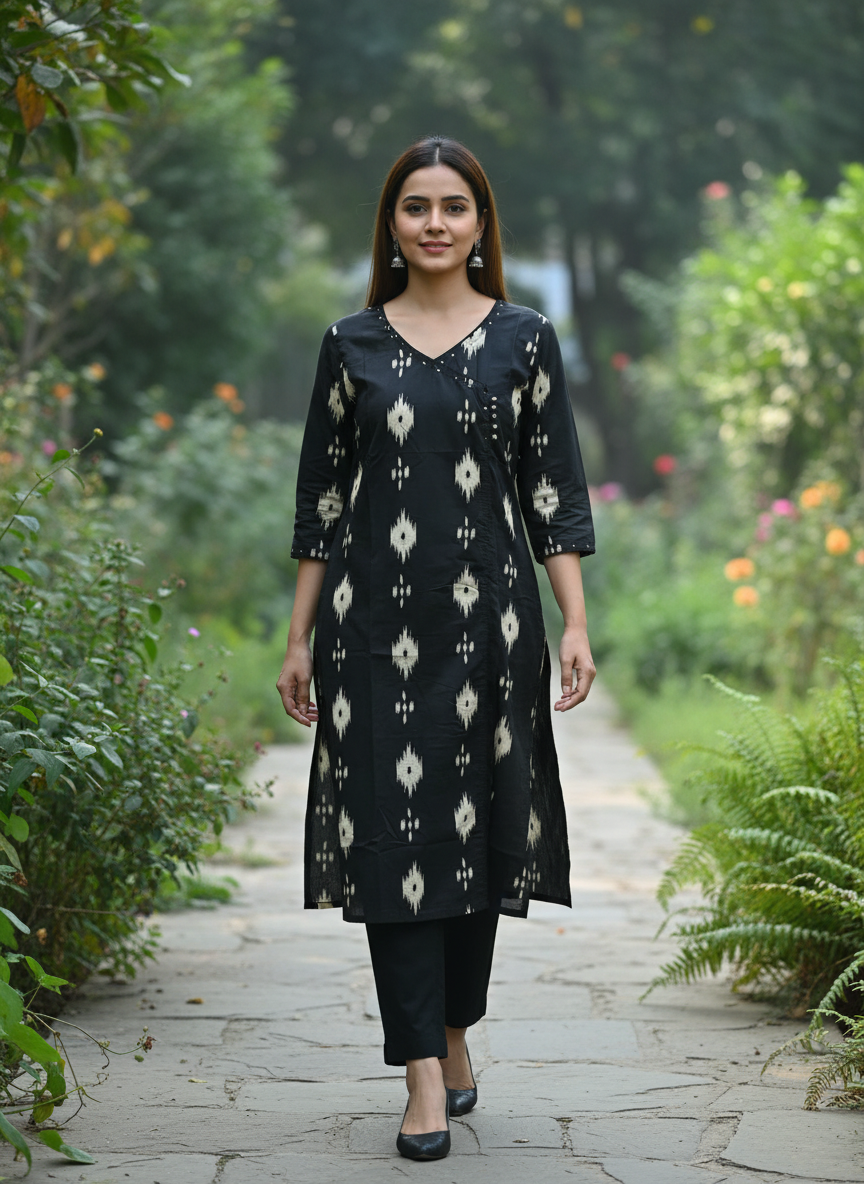 Black Ajrakh Geometric Pure Cotton Kurti
