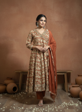 Rust Terracotta Pure Cotton Anarkali Suit Set