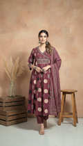 Wine Berry Desert Dots Wrap-Style Anarkali Suit Set