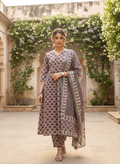 Ivory Rose Printed A-Line Cotton Kurta Set
