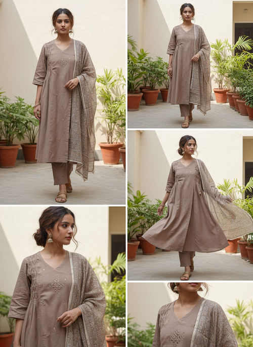 Classic Beige Noor Pintuck Pure Flex Cotton Kurta Set