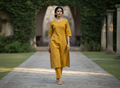 Mustard Cotton Kurta With Mirror Yoke