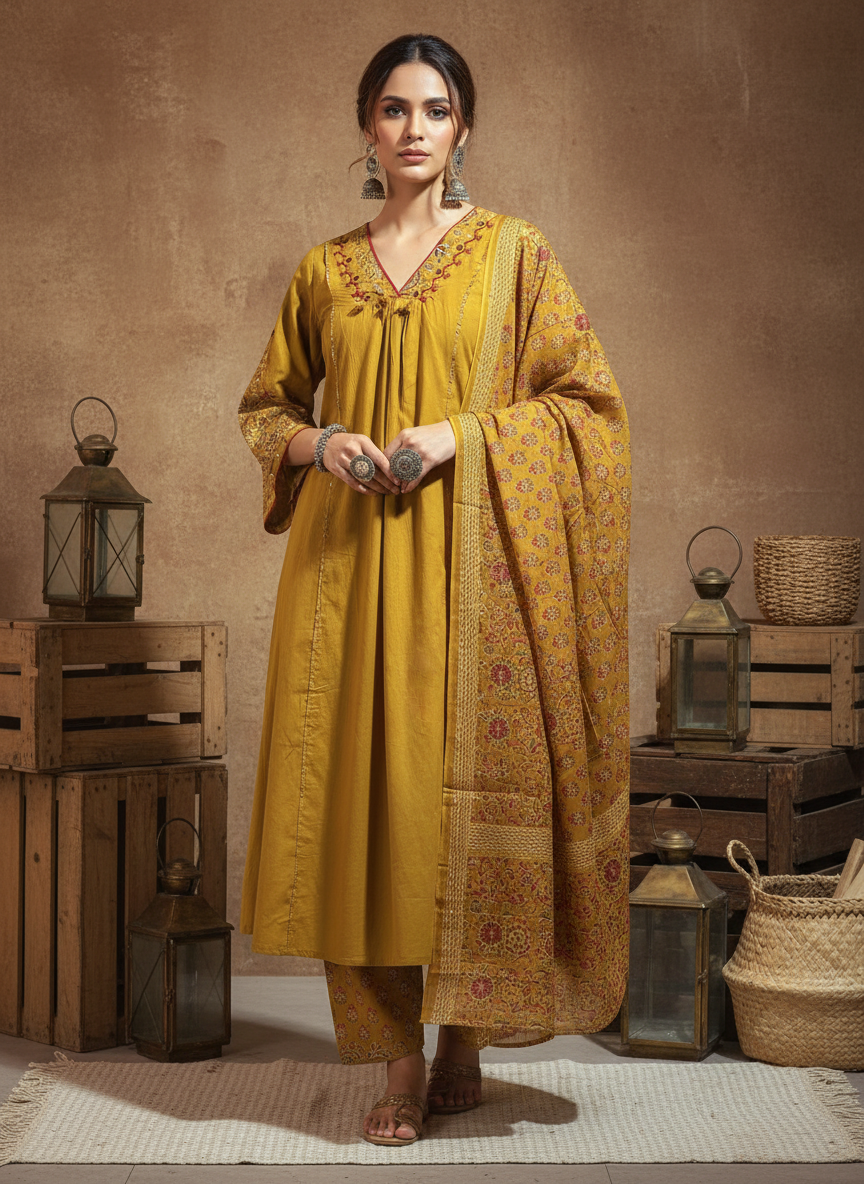 Surajmukhi Handcrafted Cotton 3-Piece Suit Set