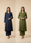 Olive Green Cotton Flex A-line Co-ord Set