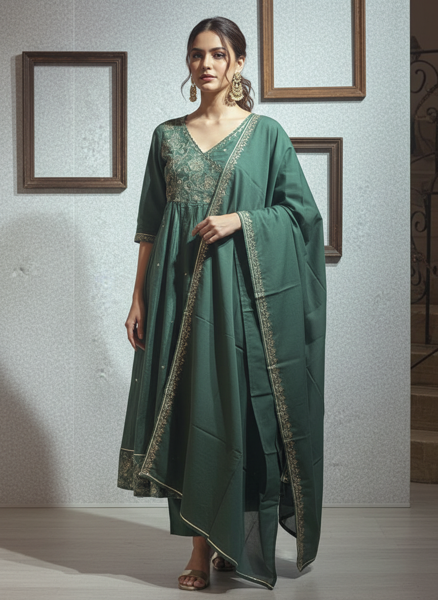Emerald Noor Embroidered 3-Piece Cotton Suit Set
