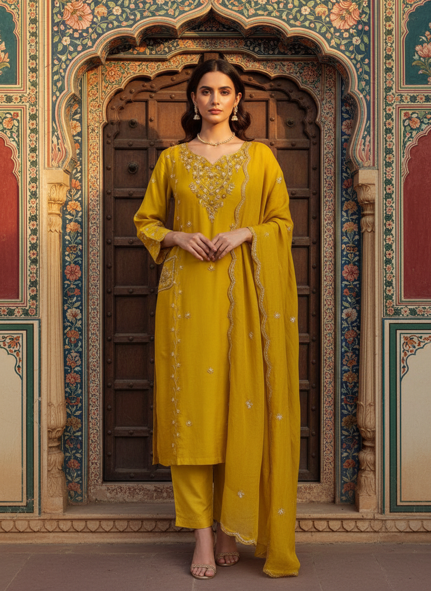 Kashni Noor Suit Set - Festive Embroidered Ensemble