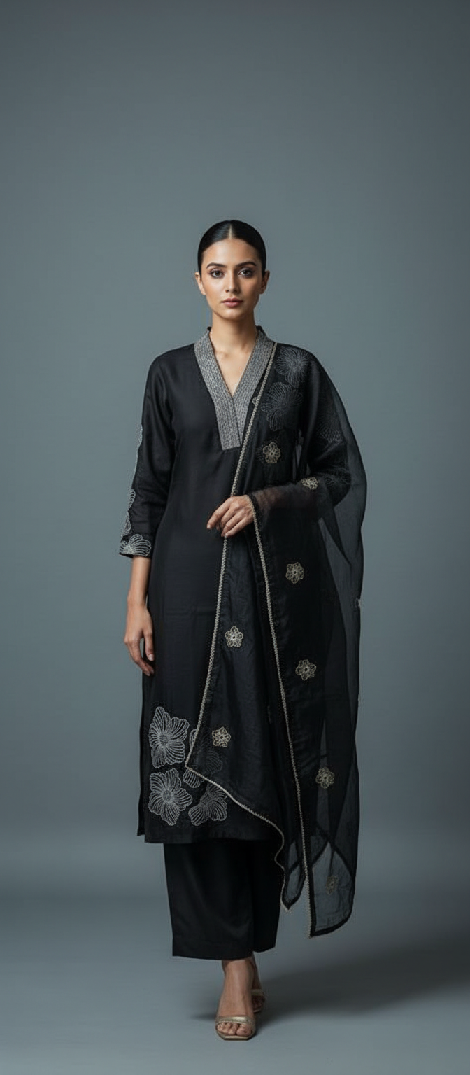 Purple Muslin Designer 3-Piece Suit