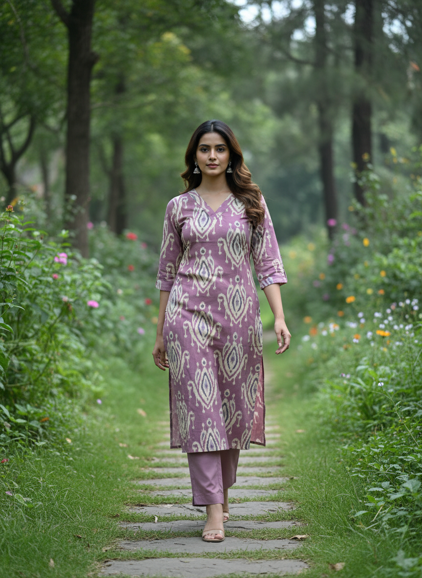 Lavender Flora Pure Cotton Kurti