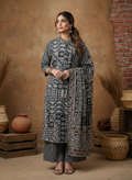 Monochrome Tribal Print Urban Weave Woven Cotton 3-Piece Kurta Set