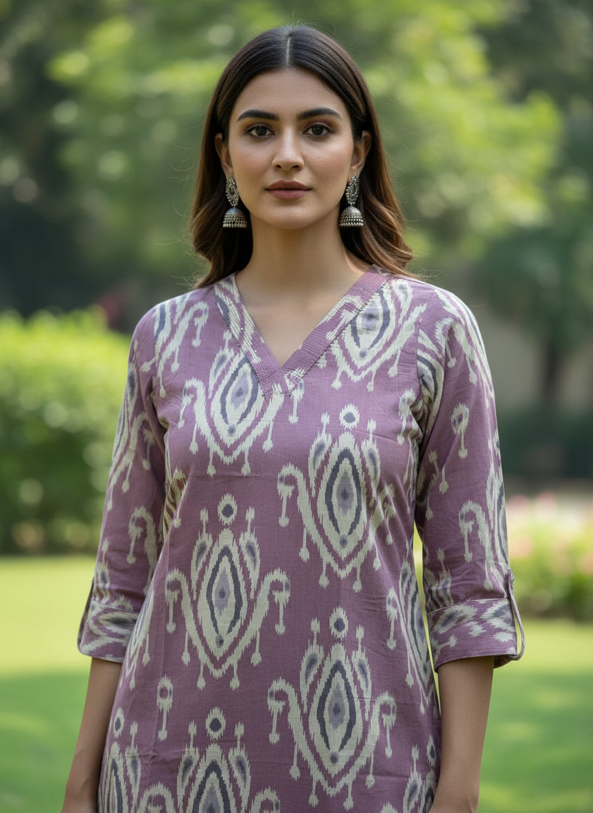 Lavender Flora Pure Cotton Kurti